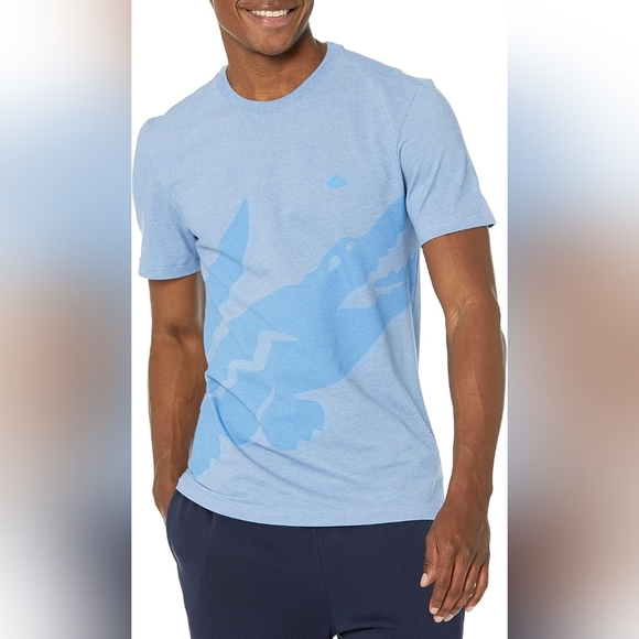 Lacoste Men's Crocodile Print Crew Neck Stretch Organic Cotton T-Shirt Blue XL - Picture 1 of 7